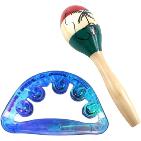 バリエーションコード : 2BUXR18FUG「光って目立つ。盛り上げ楽器セット」LED内蔵のタンバリンがカラフルに光り、パーティーやイベントで注目を集める。マラカスも南国テイストの鮮やかなデザインで、手軽にテンションを高められる。「誰でも...