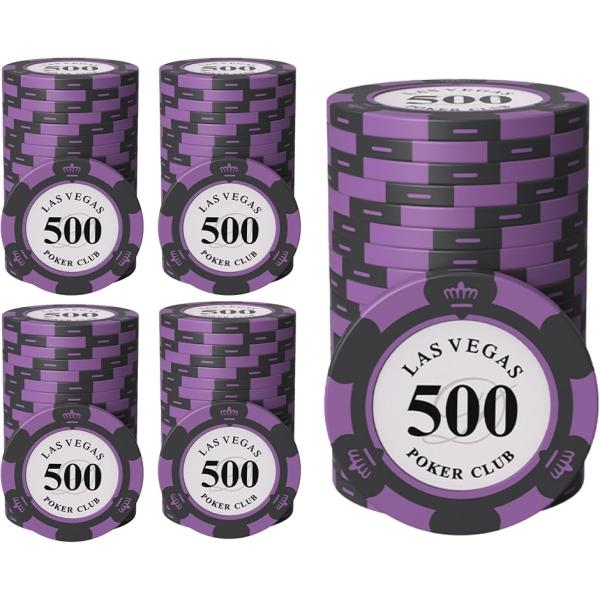 ポーカーチップ クレイ製 カジノチップ 500 面値 単品 100枚セット メタルインサート入り (面値「500」, 直径 約40mm)