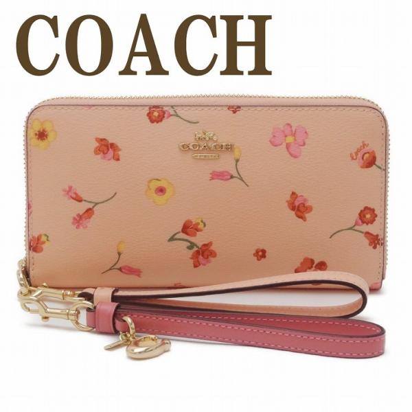 新品　COACH コーチ　ストラップ付き　長財布　ネイビー　ピンク　　花柄 COACH 【並行輸入品】 訳あり コーチ 財布 レディース 長財布 花