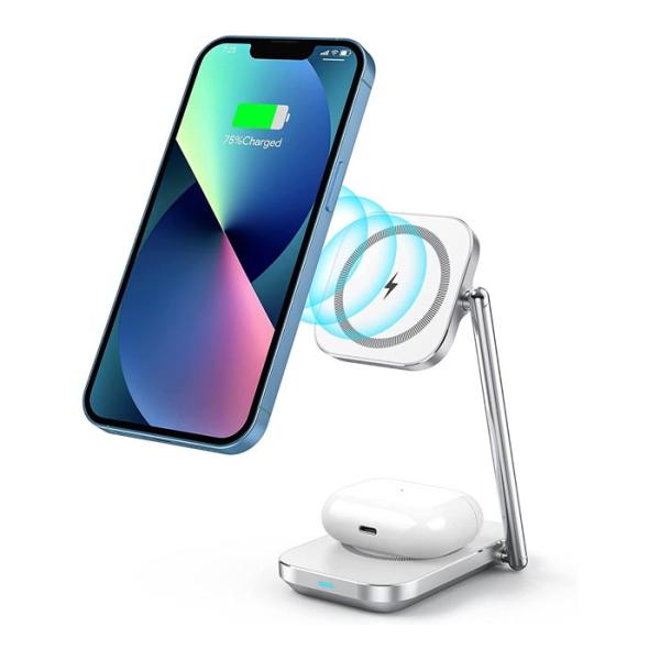 Mag-safe対応のワイヤレス充電スタンド for iPhone ワイヤレス充電器 2in1充電スタンド マグネット式 置くだけ充電