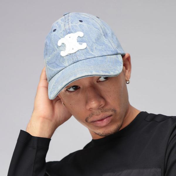 あお【最終値下げ❗️】セリーヌ トリオンフ デニム ベースボールキャップ CELINE（セリーヌ） キャップ メンズ トリオンフ デニム ロゴ 刺繍