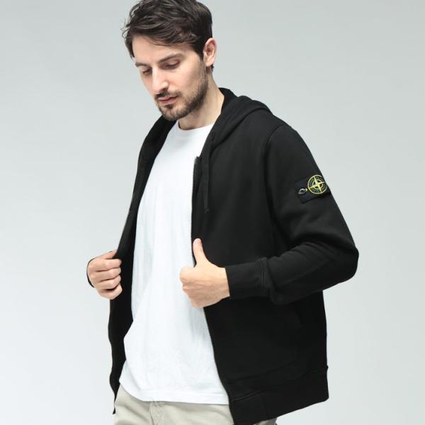 ストーンアイランド メンズ パーカー STONE ISLAND 長袖 裏毛 袖ワッペン ポケット付き ジップアップパーカー SI6100061S0051 ブランド トップス ジップパーカー
