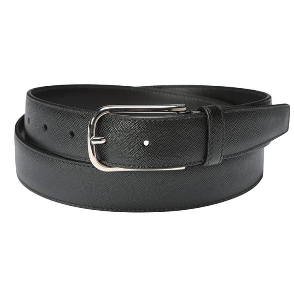 【美品】PRADA ベルト レザー ブラック シルバーバックル ビジネス PRADA（プラダ） 【1円ラッピング】プラダ ベルト メンズ サフィアーノ