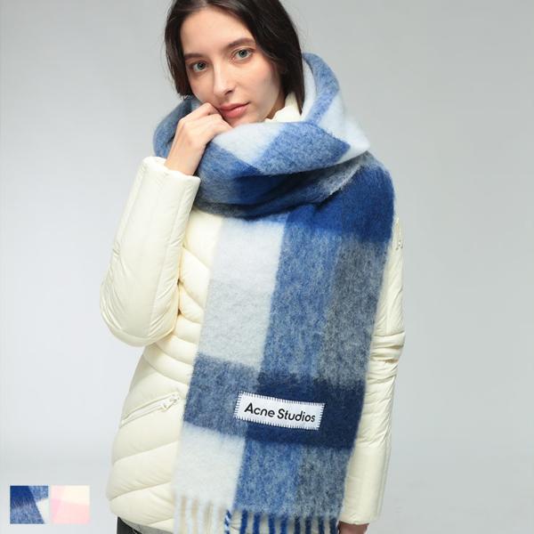 アクネストゥディオズ Acne Studios レディース マフラー ACLCA0084モヘア混 チェック フリンジ ブランド マフラー 防寒 もこもこ ギフト 秋 冬