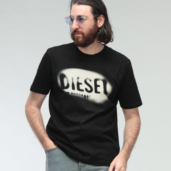 ディーゼル Tシャツ メンズ DIESEL ロゴ プリント クルーネック 半袖 コットン Tシャツ DSA199710QIAM ブランド トップス ブラック