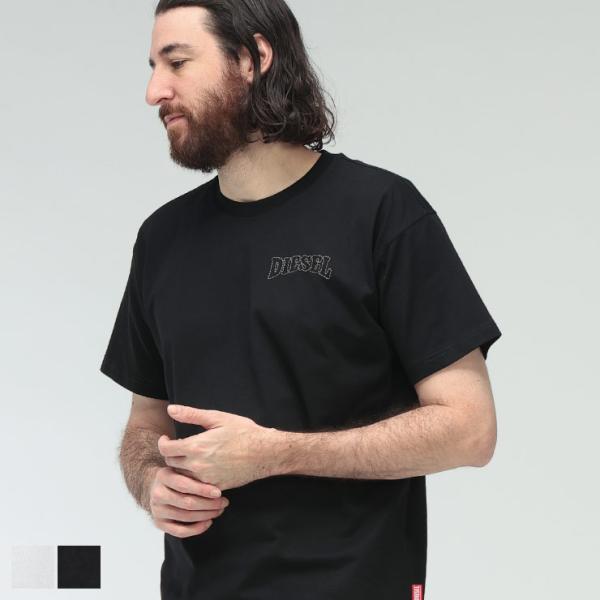 ディーゼル Tシャツ メンズ DIESEL ロゴ ステッチ クルーネック 半袖 コットン Tシャツ DSA22006PLAT ブランド トップス ホワイト ブラック