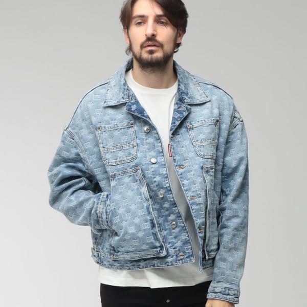 【みみ】 DSQUARED2 デニムジャケット 34 DSQUARED2（ディースクエアード） メンズ デニムジャケット ロゴ 総柄