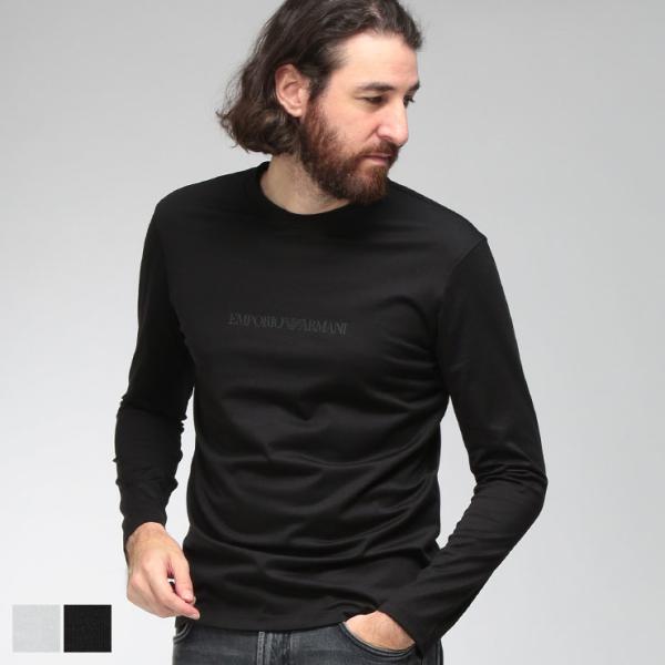 エンポリオアルマーニ メンズ Tシャツ EMPORIO ARMANI 長袖 ラバーロゴ クルーネック ロングスリーブ カットソー EAEM4584AF13669 ブランド トップス ロンT