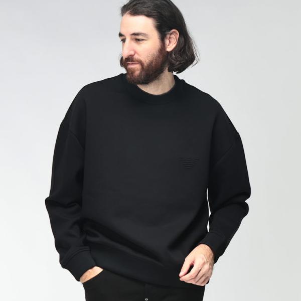 エンポリオアルマーニ メンズ トレーナー EMPORIO ARMANI 長袖 エンボスロゴ クルーネック ダブルネック プルオーバー EAEM6827AF10013 ブランド トップス
