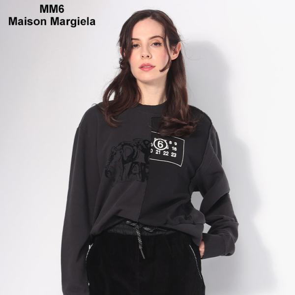 メゾンマルジェラ　ブラック クルーネック トレーナー エムエムシックス メゾン マルジェラ MM6 Maison Margiela メゾン