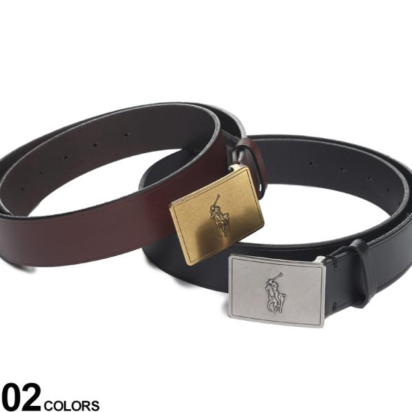 polo ralph lauren 黒 レザーベルト 金色バックル POLO RALPH LAUREN ポロ ラルフローレン ベルト メンズ プレート