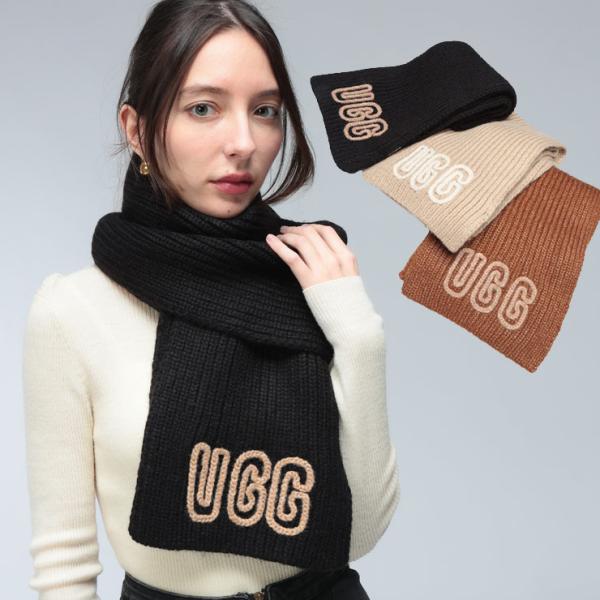 アグ マフラー レディース UGG ロゴ リブ マフラー Chunky Crafted Rib Scarf チャンキー クラフテッド リブ スカーフ UGGL102787 ブランド