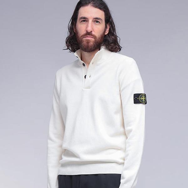 ストーンアイランド　薄手　コットンニット　Sサイズ　白　7015535B9 STONE ISLAND（ストーン アイランド） メンズ ハーフボタン ニット