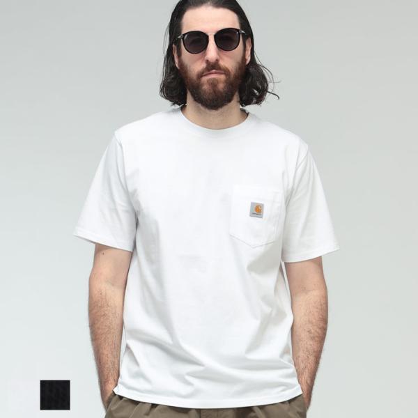 カーハートダブリューアイピー Tシャツ メンズ Carhartt WIP ロゴ ポケT クルーネック 半袖 コットン Tシャツ CARI030434 ブランド トップス ホワイト ブラック