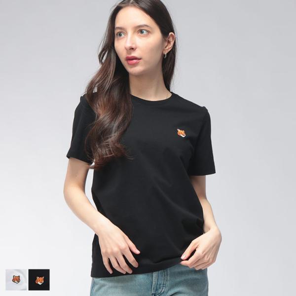 メゾンキツネ Maison Kitsune レディース Tシャツ 半袖 ワンポイント 刺繍 FOX HEAD REGULAR KNLW00113KJ7026 ブランド トップス コットン 春 夏