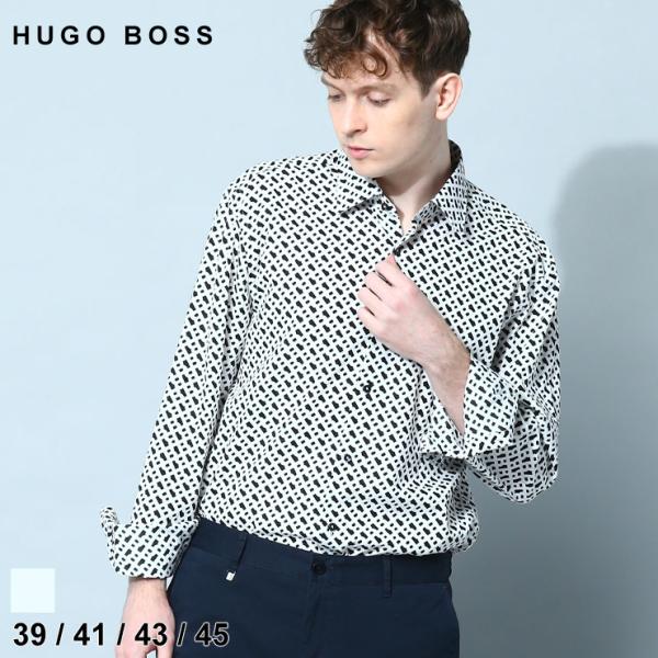 現行 ヒューゴボス 長袖 パフォーマンススーパーストレッチシャツ 総柄 XL HUGO BOSS ヒューゴボス シャツ メンズ カジュアルシャツ