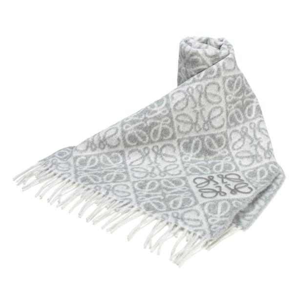 LOEWE ロエベ マフラー モヘヤ グレー アナグラム LOEWE（ロエベ） 極美品◎LOEWE モヘア ウール アナグラムレザーパッチ