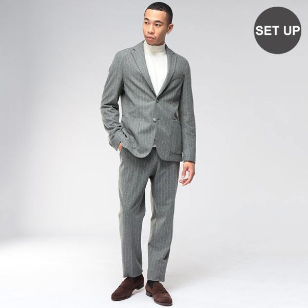 ヒューゴボス 最高級フランネル セットアップ グレー ストライプ柄 M-L相当 HUGO BOSS（ヒューゴ・ボス） スーツ メンズ フランネルストライプ 2つ