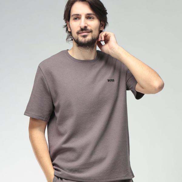 ヒューゴボス HUGO BOSS メンズ Tシャツ 半袖 HBU50535891ロゴ刺繍 ワッフル クルーネック カットソー ブランド トップス コットン ルームウェア