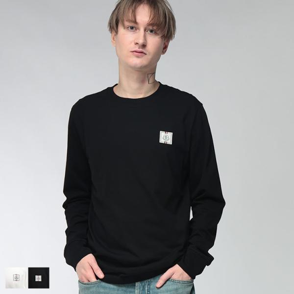 モンクレール メンズ Tシャツ MONCLER 長袖 胸チケット クルーネック カットソー MC8D0001389B8Q ブランド トップス ロンT シンプル コットン