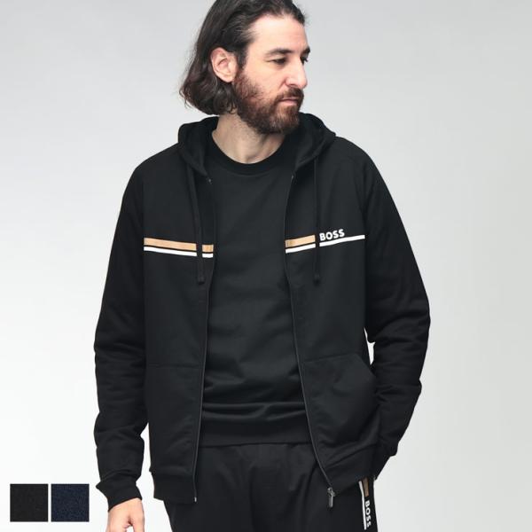 ヒューゴボス メンズ パーカー HUGO BOSS 長袖 ロゴライン フルジップ HBU5054785 ブランド トップス フード 裏毛 ジップ