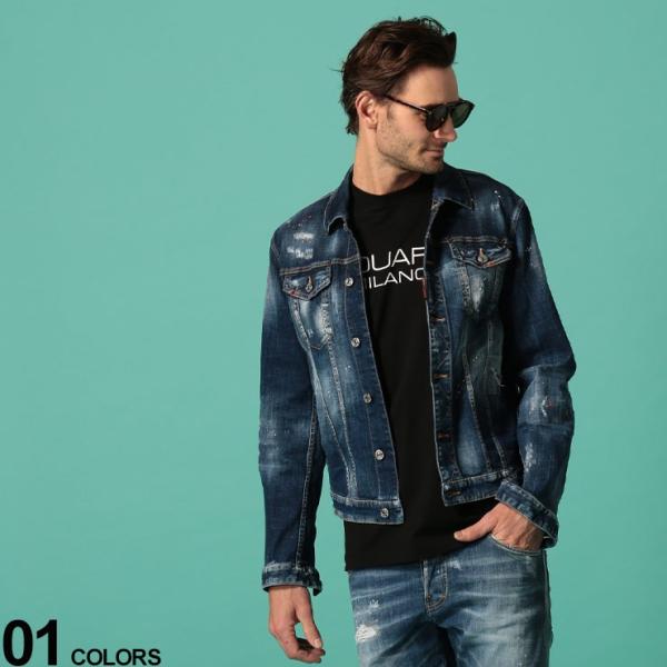 ディースクエアード メンズ デニムジャケット Dsquared2 ジージャン D2am1027s デニム ストレッチ ダメージ ペイント ダメージ加工 ジージャン ブランド Gジャン デニム D2am1027s
