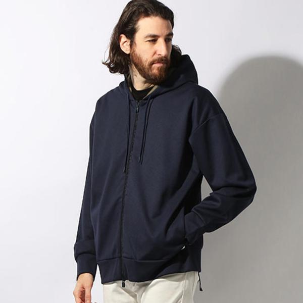 【週末限定】ラルディーニ ダブルジップ パーカー 袖ワッペン メンズXL 紺色 LARDINI（ラルディーニ） コットンジャージー 無地 フルジップ
