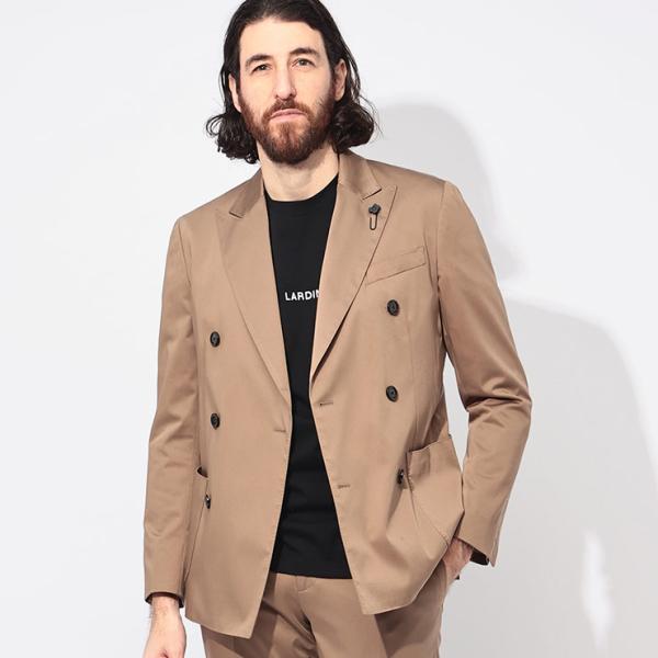ラルディーニ LARDINI カジュアルジャケット メンズ セットアップ対応 コットンサテン ストレッチ ダブル LD6203QIF64402