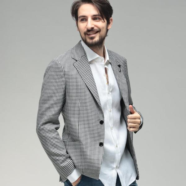 ラルディーニ メンズ ジャケット LARDINI チェック柄 シングル 2ツ釦