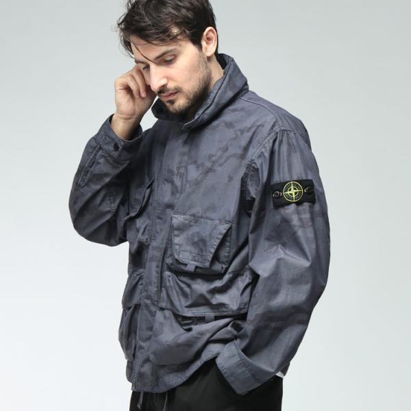 ストーンアイランド メンズ ナイロンジャケット STONE ISLAND フード収納 迷彩 フルジップ ブルゾン SI4100071S00E9 ブランド アウター ライトアウター