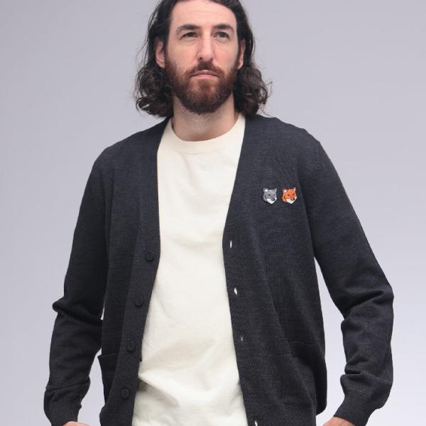 メゾンキツネ メンズ Maison Kitsune ダブル ボールド フォックスヘッド パッチ レギュラー カーディガン DOUBLE BOLD FOX KNM051CFKT1036