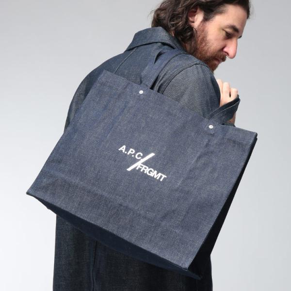 アーペーセー メンズ トートバッグ A.P.C. デニム ロゴプリント ショッピングバッグ APCCOHOOM67095 ブランド 鞄 バッグ オープン 肩掛け