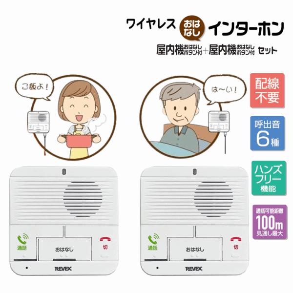 【据え置きタイプ】ワイヤレスおはなしインターホン 屋内機＋屋内機セット WT100MTMT【呼び出しベル 通話 話せる】