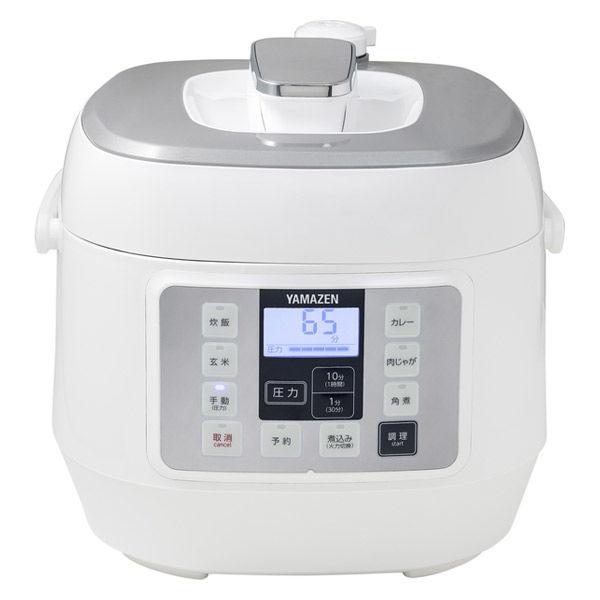 商品詳細ブランド名 YAMAZEN ／ セット内容 計量カップ、しゃもじ、おたま、電源コード、取扱説明書 ／ 容量 調理容量：約1.6L　炊飯容量：約3.5合　満水容量：約2.5L ／ 重量 約3.8kg ／ 寸法 （約）幅26×奥行28×...