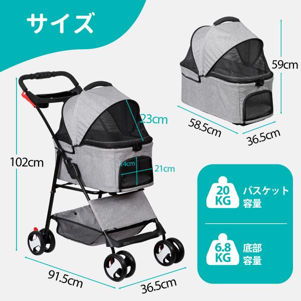 4�� �y�b�g�J�[�g 2way �o�X�P�b�g ���O�� ������ ���^�� �������� �܂肽���� �y�� �h�b�O�J�[�g �y�b�g�L�����[  �܂��� �� �L �܂肽���� �O���[ ���i�摜4