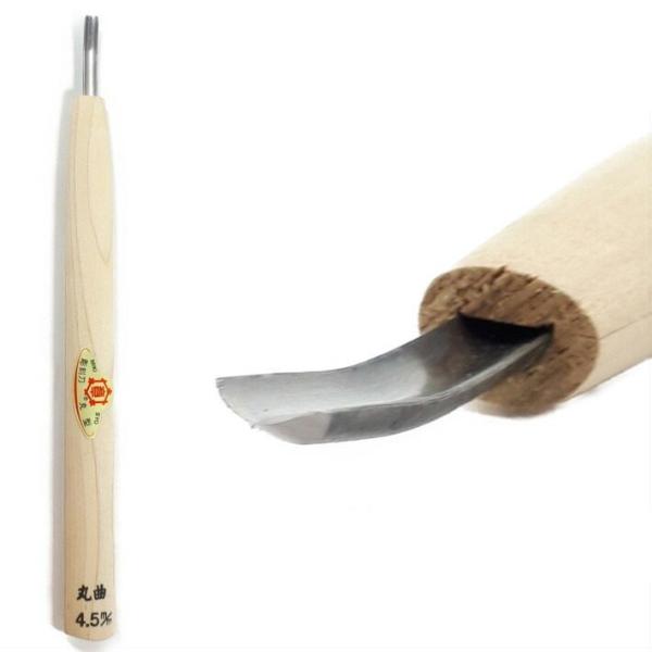 ●特長　・熟練された職人が仕込みから刃付けまで1本1本丁寧に仕上げています。　・全体焼き入れを施しているため、研いで長くお使いいただけます。　・丸型は、R刃になっているため、緩やかな溝を彫ることができます。　・先端が曲がっているタイプです。...