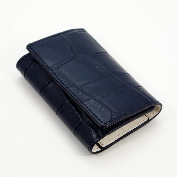 クロコダイル風型押し 牛革 5連 キーケース 3つ折り カードポケット付