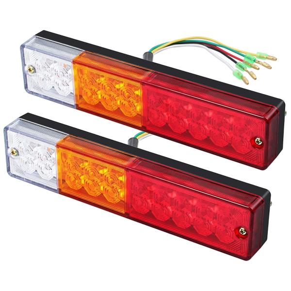 【商品概要】各ランプにはLED電球が20個付き、ホワイト：４個、オレンジ：６個、赤色：10個。スモールランプとブレーキランプの明るさが十分で、車検に対応できます。配線が６本：黒：アース、緑：ポジション、赤：ブレーキ、黄：ウィンカー、白：バッ...