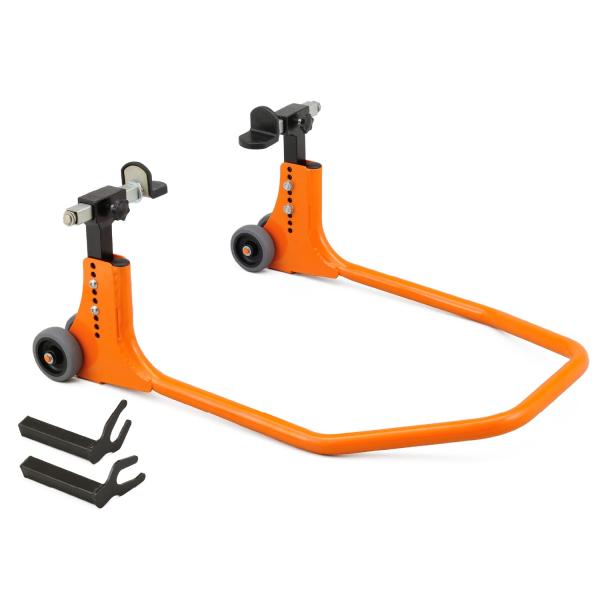 【商品概要】スイングアームとスプールに対応したバイク用リアスタンド高さ9段階と幅の無段階調整により幅広い車種に対応作業時に安定するように、リフトアップ時にはローラーが浮いてフレームが接地対応スプール径：φ14-18mm耐荷重：200kg【商...