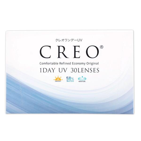 ・製品名：クレオワンデーUV ・製造国：台湾 ・FDA分類：グループ4（イオン性） ・中心厚：0.08mm ・装用：1日終日装用タイプ ・含水率：58% ・BC（ベースカーブ）：8.7 ・DIA（直径）：14.2mm ・Dk値：20 ・Dk...