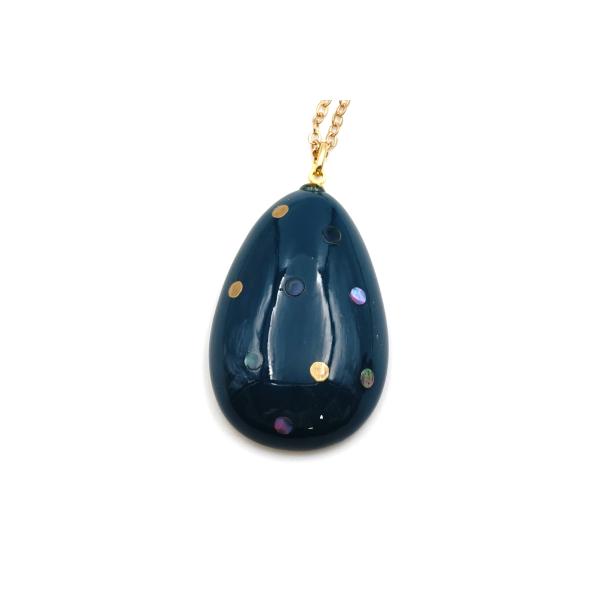 螺鈿ネックレス 青 水玉」高岡漆器 工芸品 日本製 職人 手作り 螺鈿