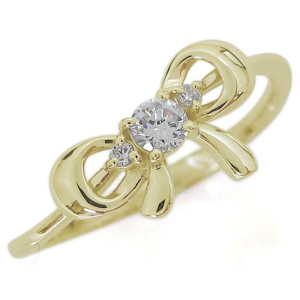 ダイヤモンド リボンリング 蝶結び K18 大人可愛い 指輪 りぼん