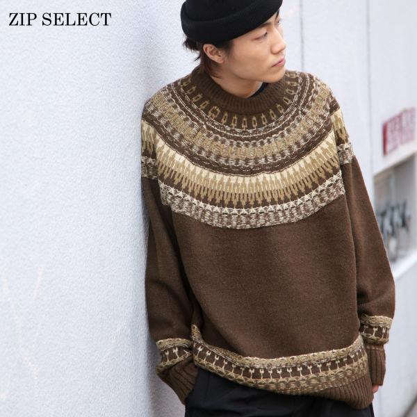 クルーネックニット メンズ ニット クルーネック 求心柄 セーター ビッグシルエット ノルディック柄 ファッション Buyee Buyee Japanese Proxy Service Buy From Japan Bot Online
