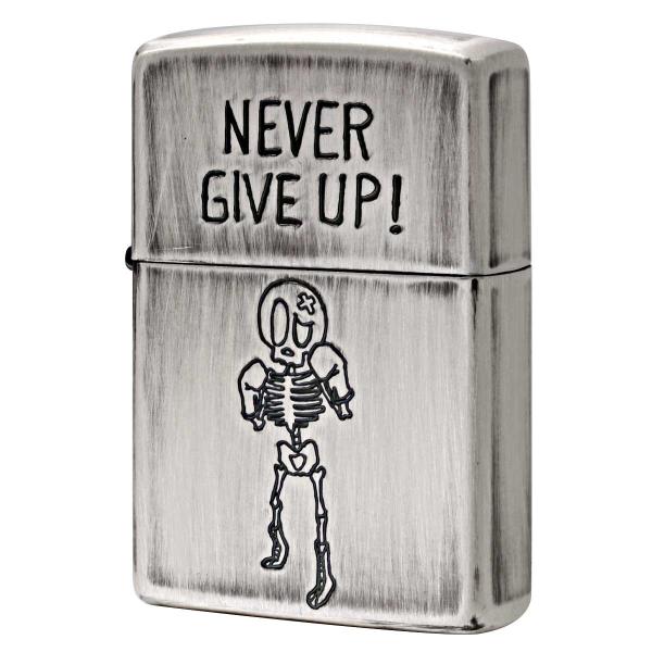 Zippo ジッポライター スカル ドクロ 骸骨 ユーズド仕上げ FUNNY SKULL NEVER GIVE UP 決して諦めない 2UDS-GIVEUP メール便可