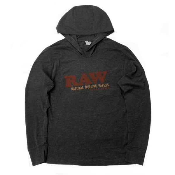 【メール便対応】 RAW - フード付き ロングTシャツ ダークグレー ライトウェイト