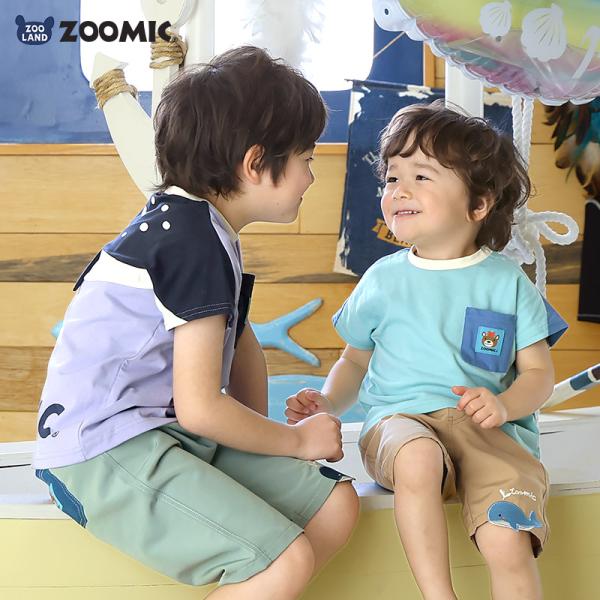 キッズ Tシャツ 半袖 ポケT くじら クジラ アニマル 動物 くま 男の子 女の子ZOOMIC ズーミック ベビー トップス カットソー 胸ポケット