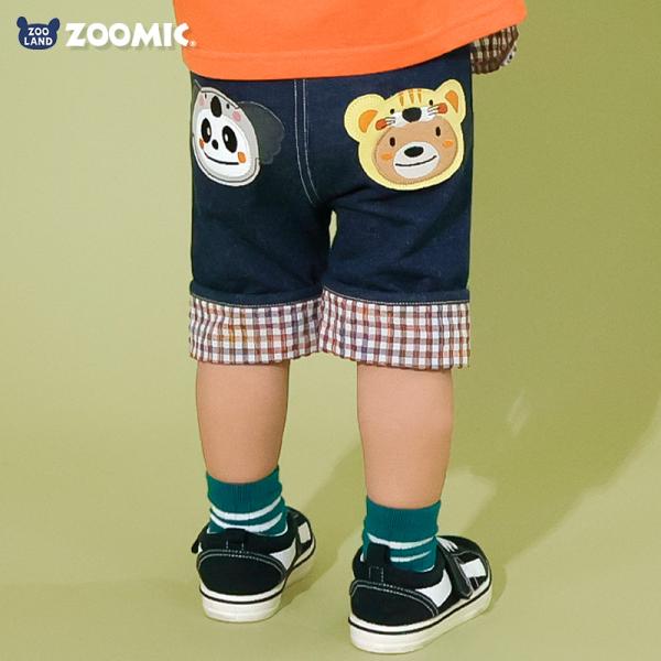 キッズ 5分丈パンツ ハーフパンツ 男の子 女の子 ニットデニム チェック 折り返し ZOOMIC ズーミック ベビー ストレッチ ズボン