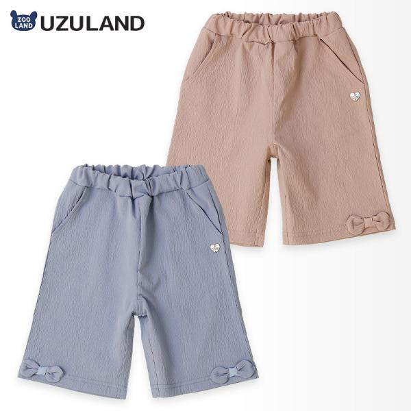 ガールズ ハーフパンツ 5分丈 裾リボン 涼しい 半ズボン 女の子 UZULAND ウズランド キッズ ベビー 短パン ウエストゴム