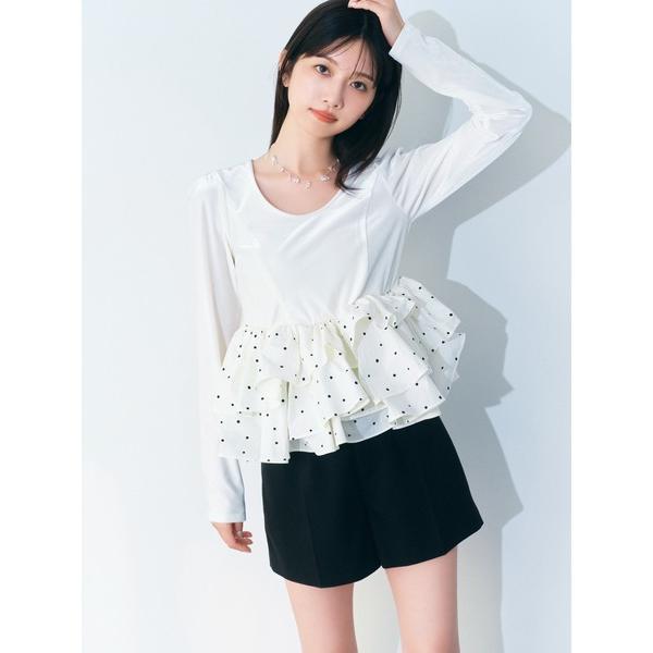 ZOZO問い合わせ番号:101188130ショップ:LILY BROWN，リリー ブラウンブランド:LILY BROWN，リリーブラウン商品名:ベロアペプラムフリルトップスカテゴリ:トップス>Tシャツ/カットソーブランド品番:LWCT...