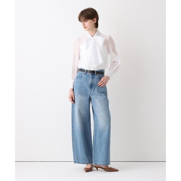 パンツ サイド切替オーバルデニムパンツ レディース